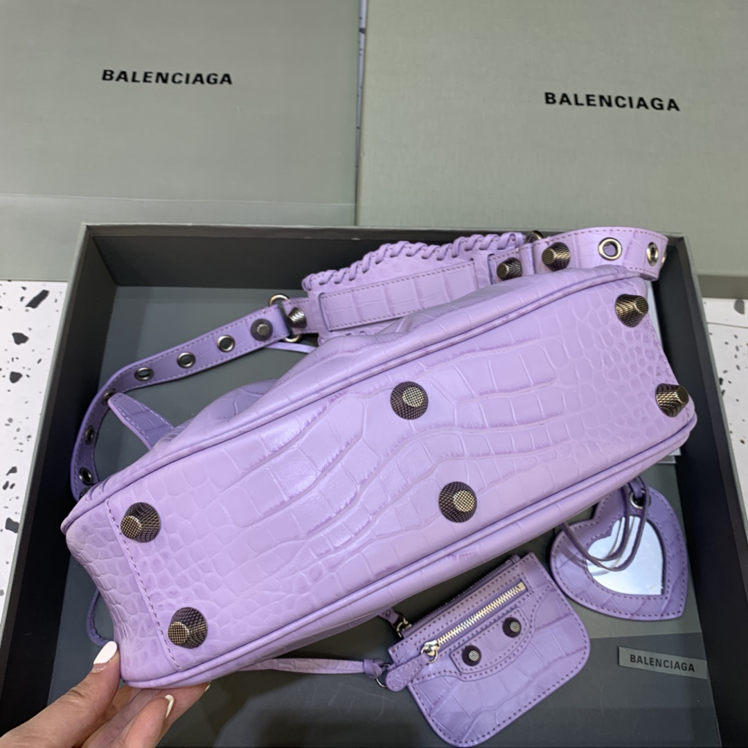 Balenciaga Le Cagole Small Shoulder Bag Crocodile Embossed Light purple